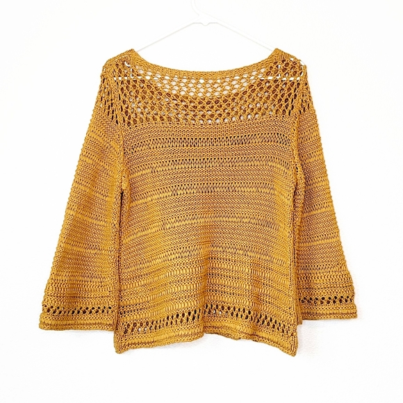 Anthropologie Moth chunky open knit crocheted sweater yellow boho NEW Size M - Picture 2 of 8